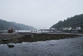 Der Hafen von Fishguard im Regen